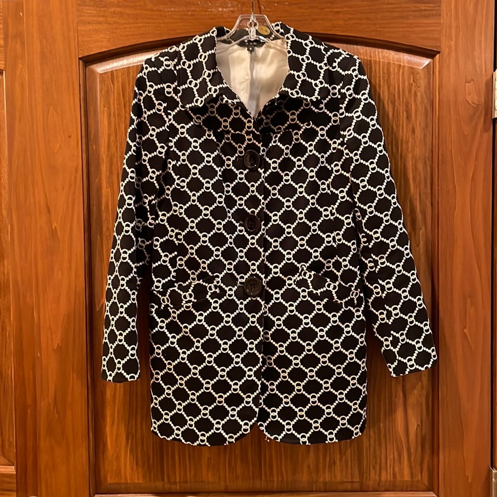 S&D from Nordstrom Black and White Geometric Print Large Button Blazer Jacket